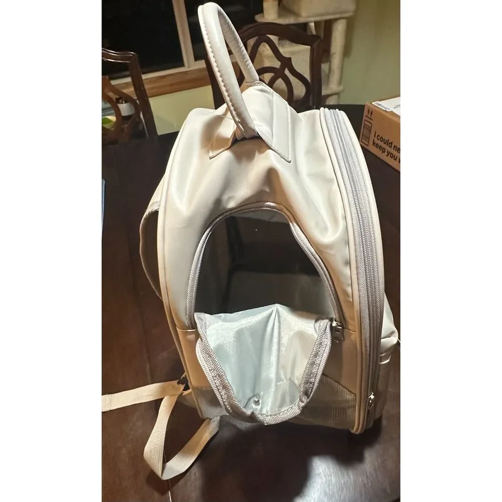 Friends Forever Pet Clear Window Backpack Carrier Beige Small Cat Dog Bag